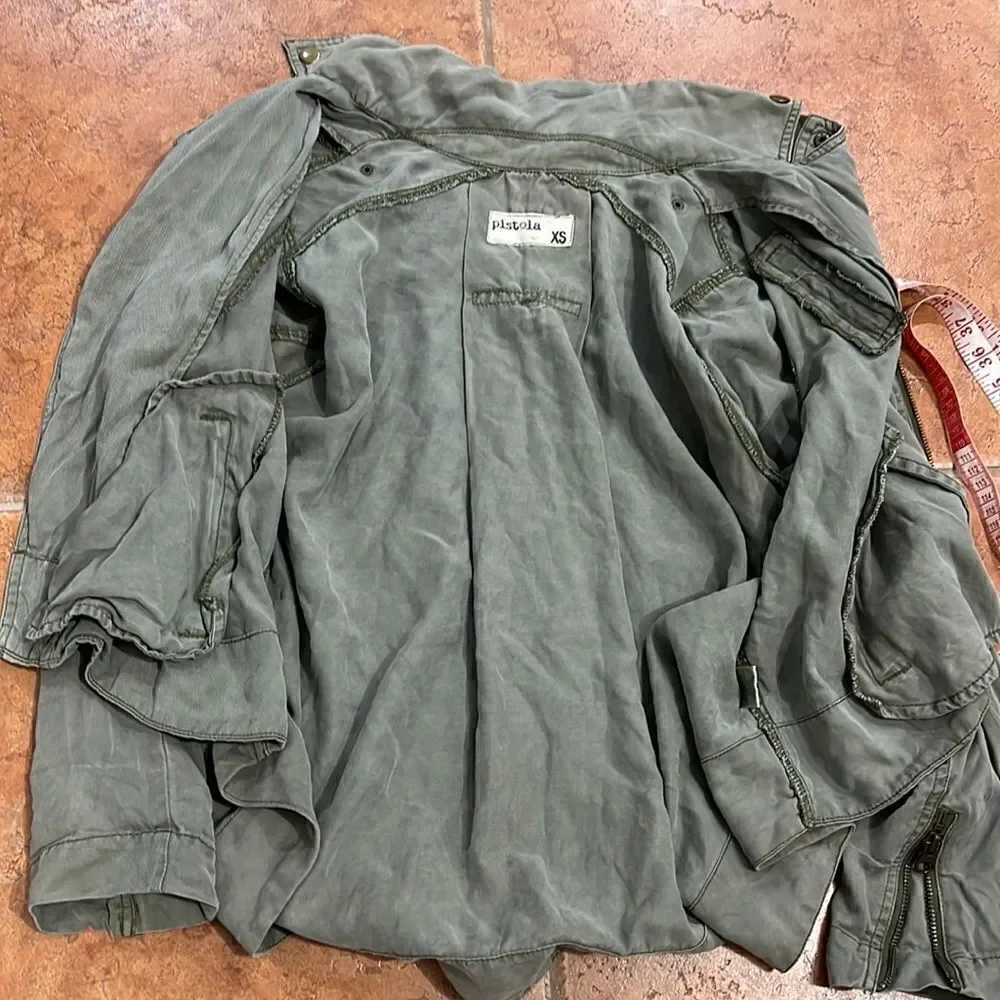 Pistola Revolve Bowie‎ Moto Swing Jacket 100% Tencel Hi-Lo Hem Military size S